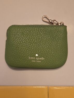 kate spade Green Pebbled Leather Coin & Key Pouch